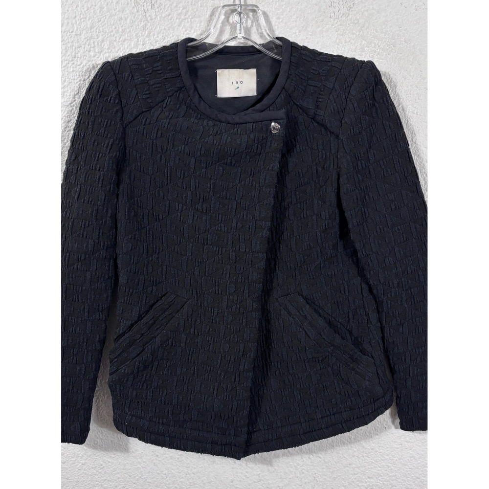 IRO HEDDI Jacket Women XS Black Textured Zip Moto Blazer *Flaws
